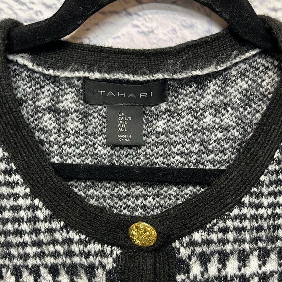 Tahari Black and White Sparkle Glitter Houndstooth Long Sleeve Cardigan/Sweater - Picture 2 of 7